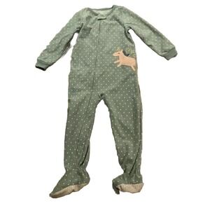 Carters Toddler Girls Green Unicorn Polka Dot Fleece One Piece Footed Pajamas 4T